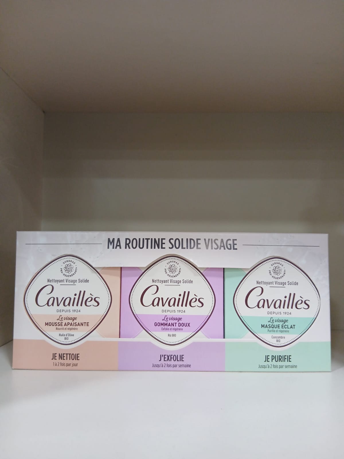 Cavaillès Ma Routine Solide Visage trio: soothing mousse, gentle scrub, and glow mask